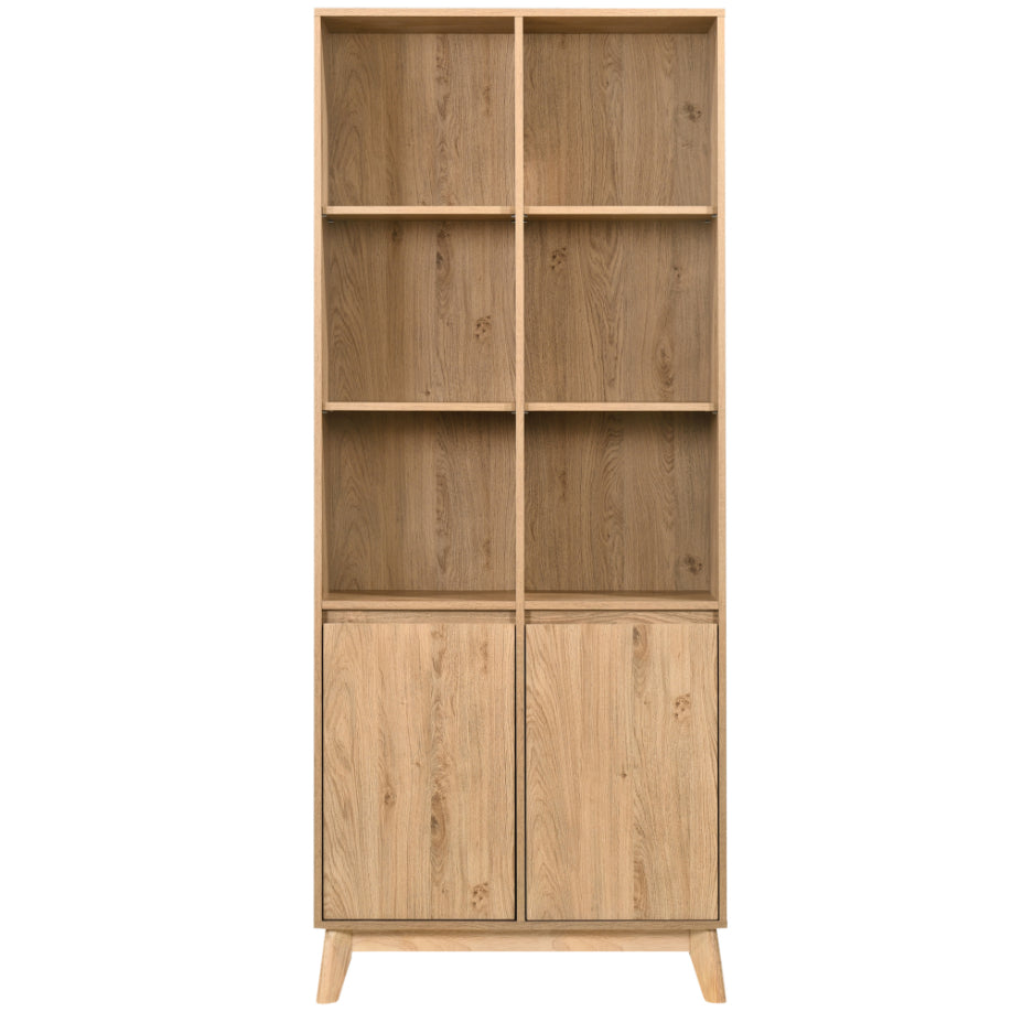 Solid Wood Bookshelf for Living Storage in Natural Finish