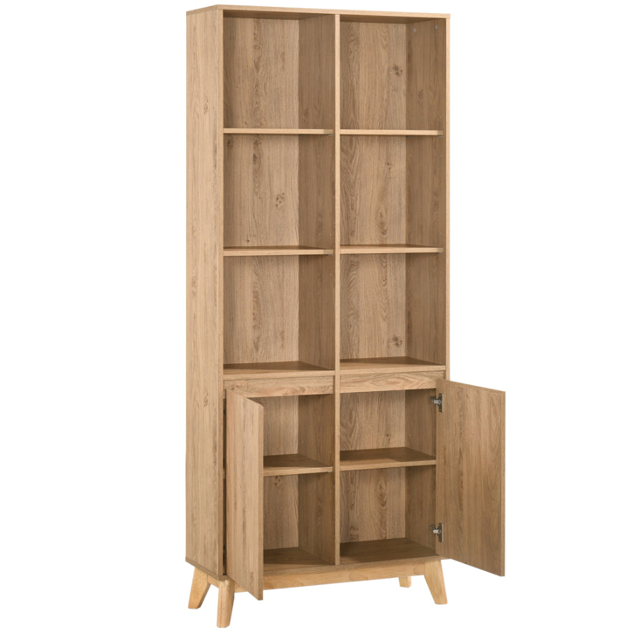 Solid Wood Bookshelf for Living Storage in Natural Finish