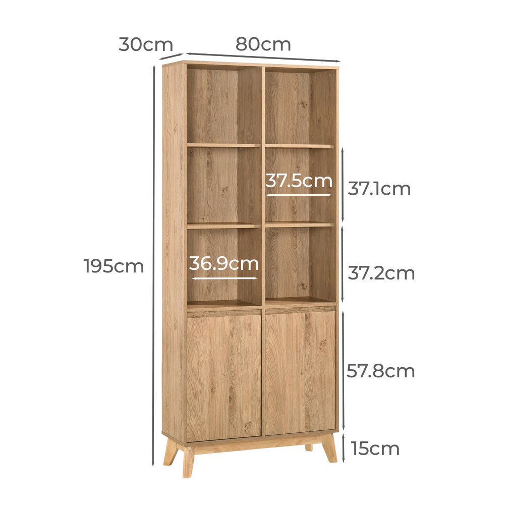Solid Wood Bookshelf for Living Storage in Natural Finish