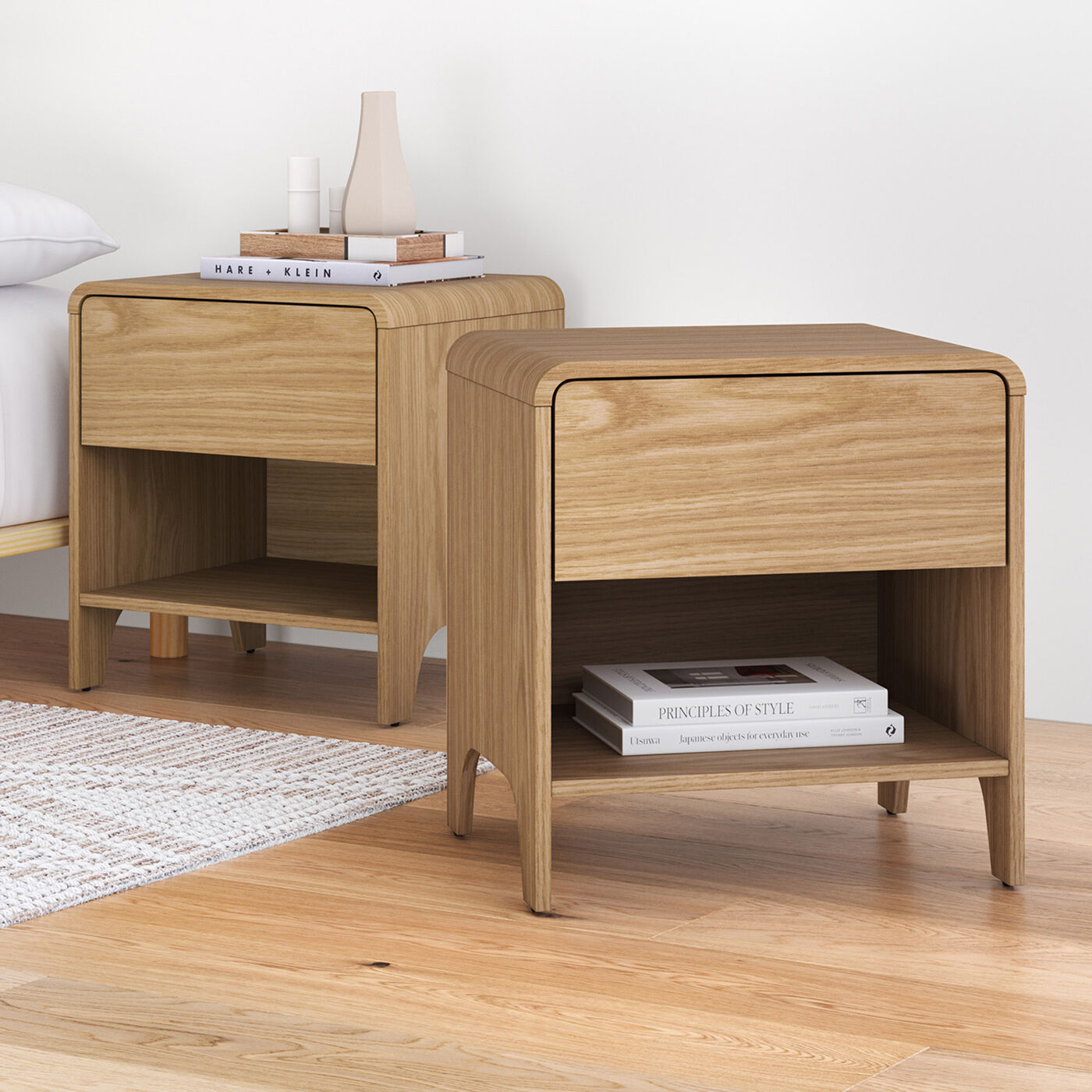 Wooden Bedside Table with Drawers for Bedroom