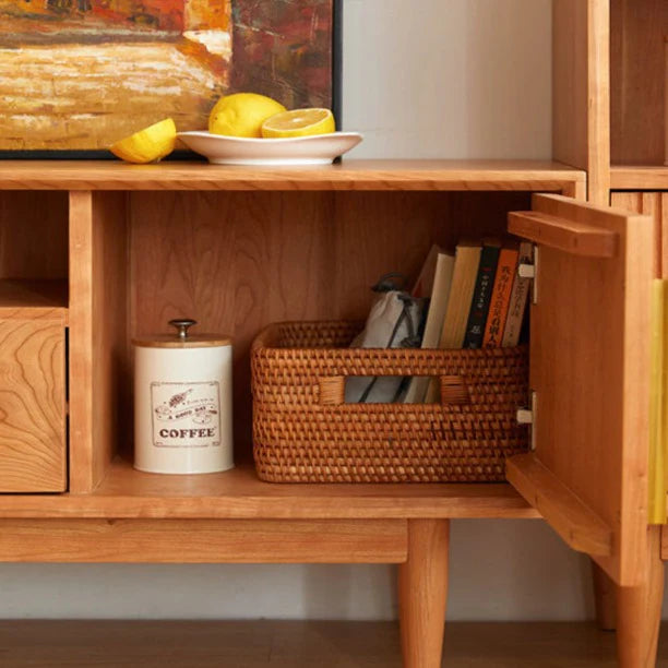 Solid Wood TV Cabinet with Storage for Living Storage in Natural Oak Finish
