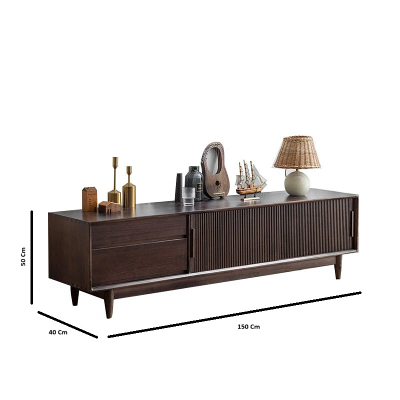 Solid Wood TV Cabinet with Storage for Living Storage in Dark Walnut Finish