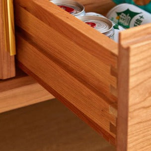 Solid Wood TV Cabinet with Storage for Living Storage in Natural Oak Finish