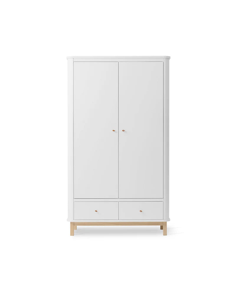 Solid Wood Wardrobe with Drawers for Bedroom in White Finish