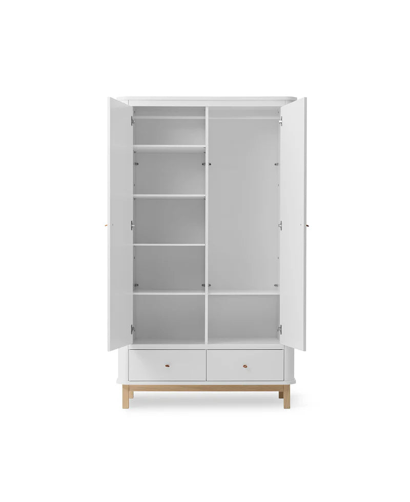 Solid Wood Wardrobe with Drawers for Bedroom in White Finish