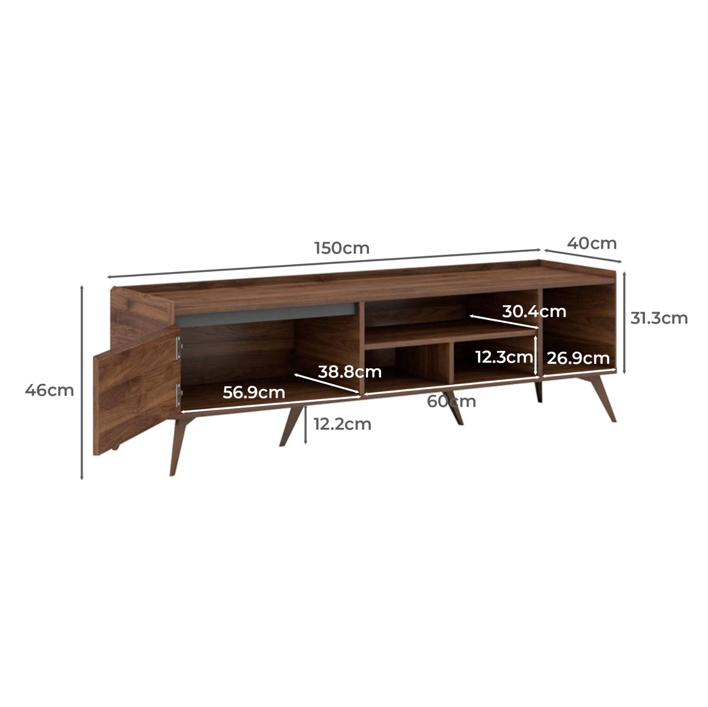 Solid Wood TV Unit for Living Room in Walnut Finish