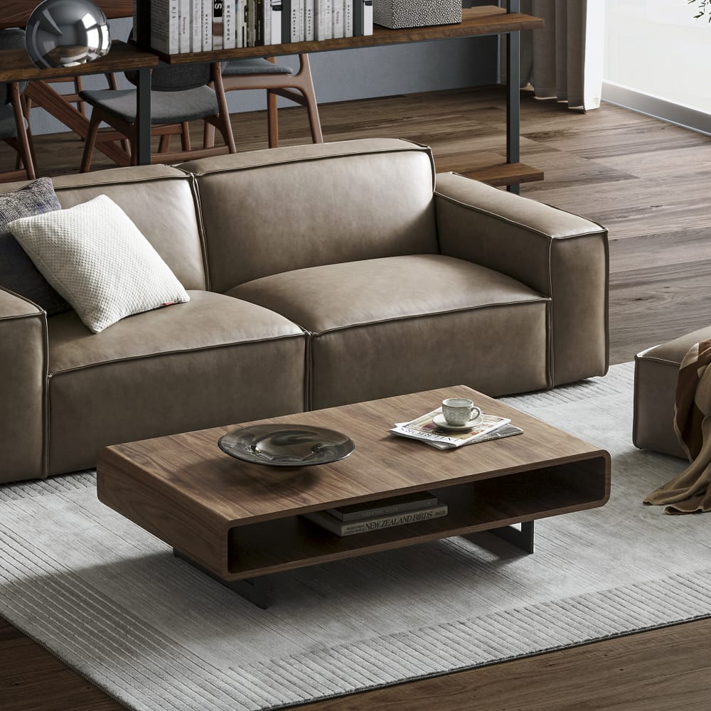 Wooden Coffee Table with Open Shelf in Walnut Finish