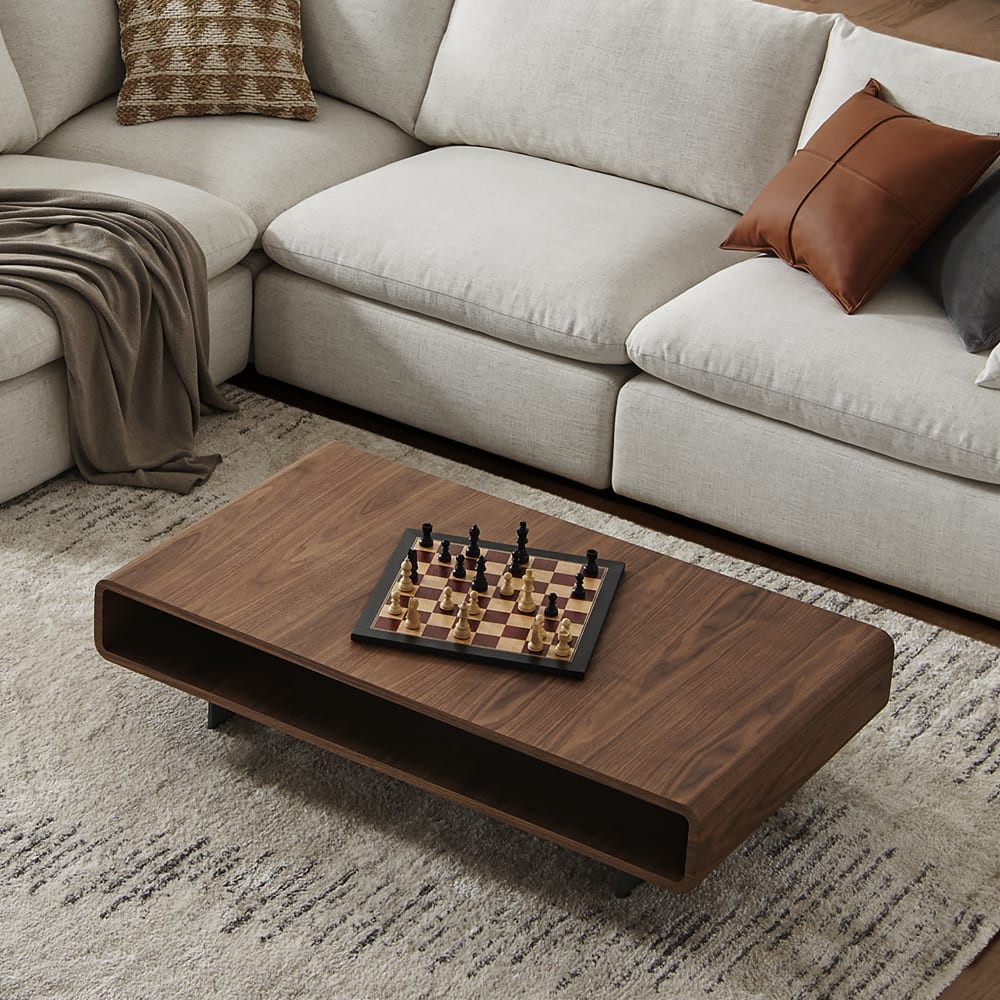 Wooden Coffee Table with Open Shelf in Walnut Finish