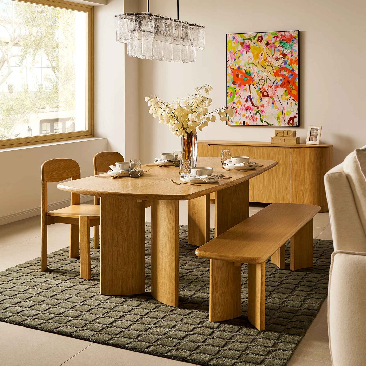 Solid Wood Dining Table 6 Seater with Bench for Dining Room