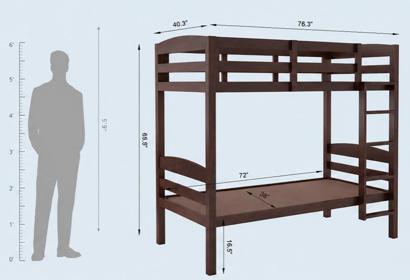 Solid Sheesham Wood Bunk Bed with Ladder
