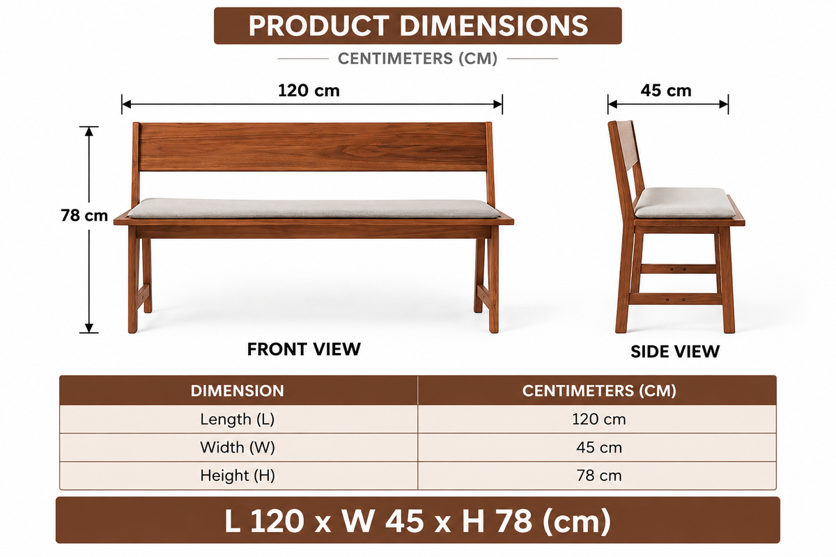 Wooden Bench with Upholstery Seat in Natural Finish