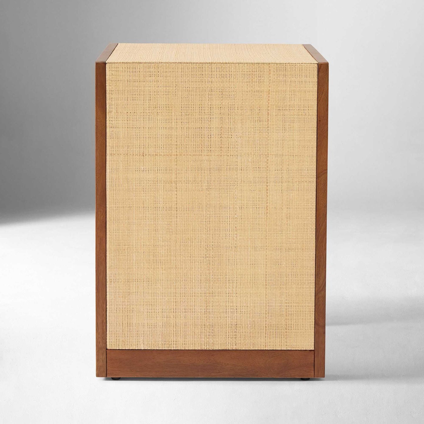 Solid Wood Side Table with Raffia and Drawer