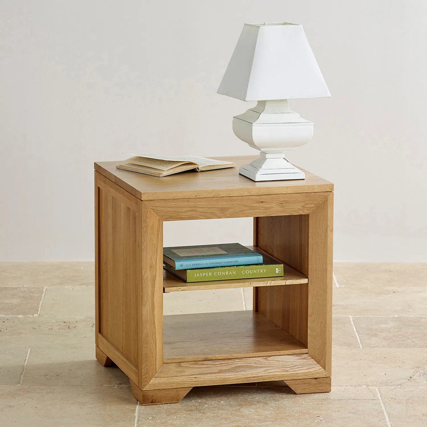 Solid Wood Bedside Table with 2 Shelves for Bedroom