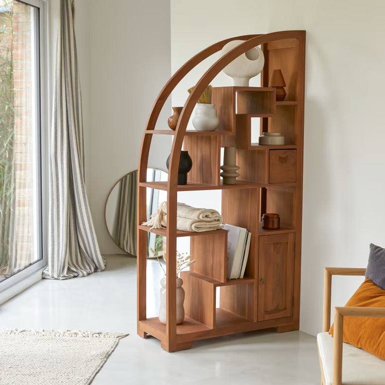 Wooden Bookshelf for Living Storage in Natural Finish