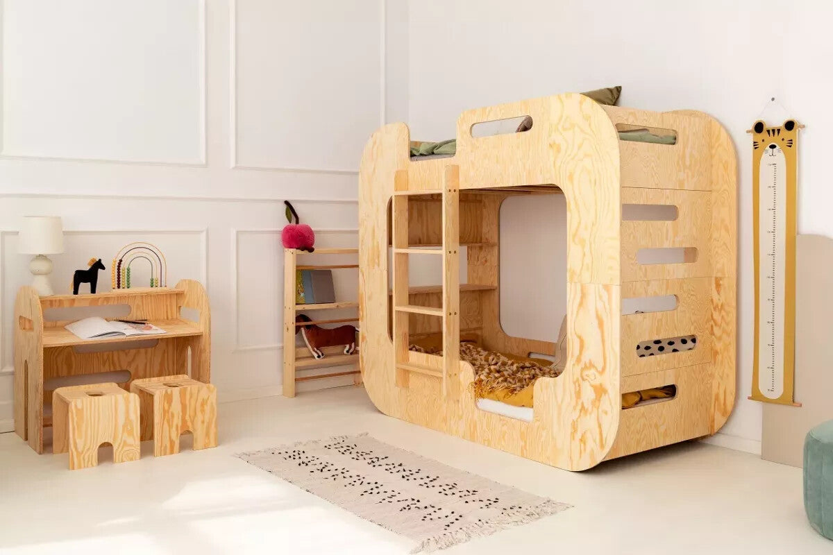 Solid Wood Kids' Bunk Bed with Rounded Edges & Ladder