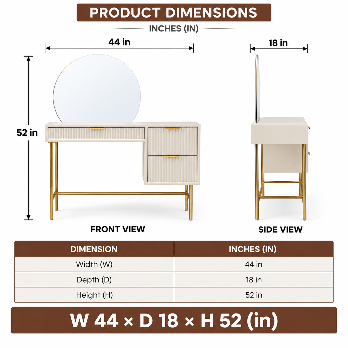 Wooden Dressing Table with Round Mirror