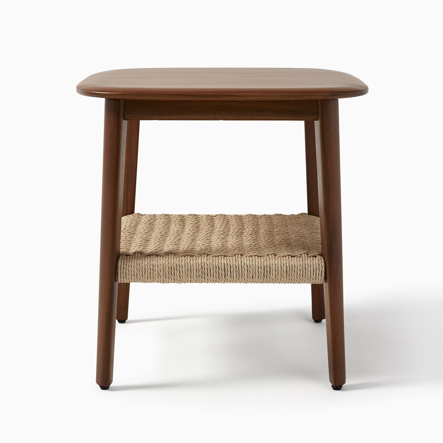 Solid Wood Side Table with Woven Shelf