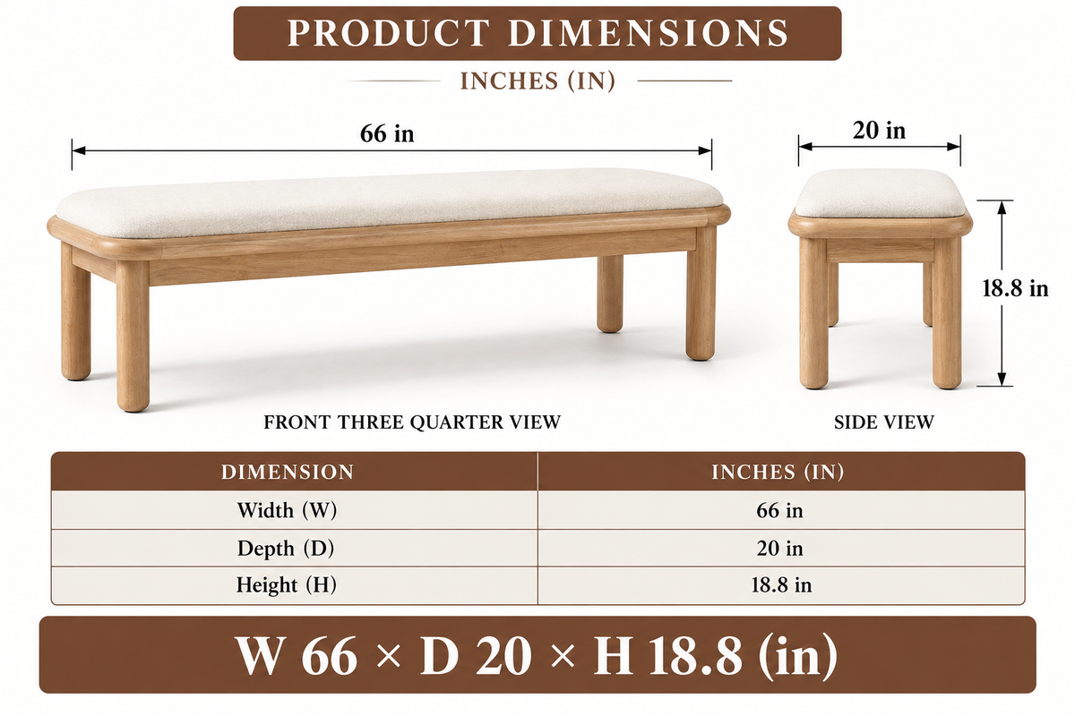 Wooden Upholstered Bench | Bedroom or Entryway Bench