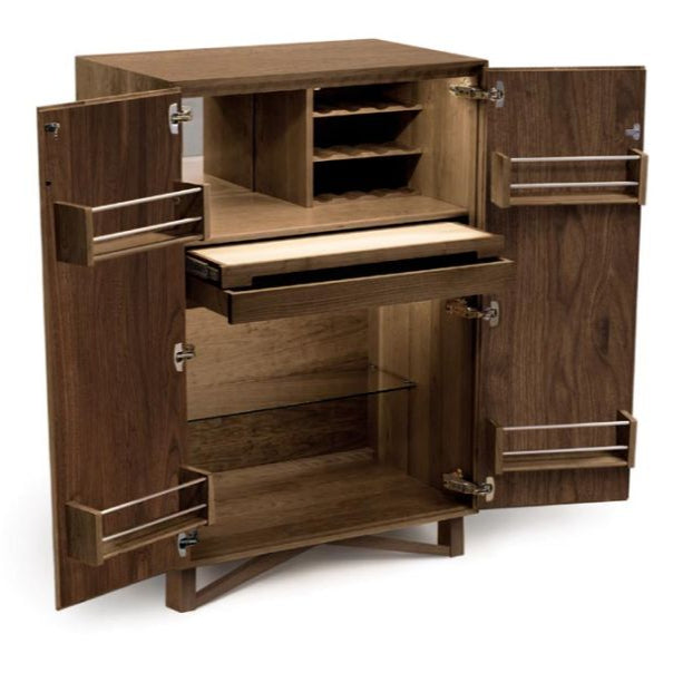Wooden Bar Cabinet for Wine Bottle and Glass Storage in Walnut Finish