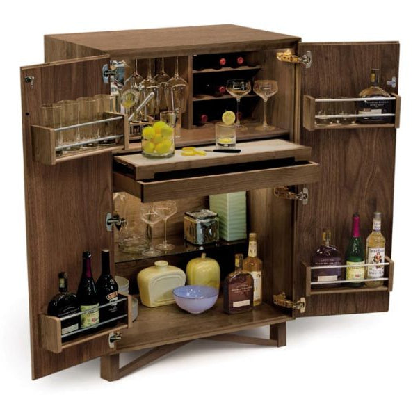 Wooden Bar Cabinet for Wine Bottle and Glass Storage in Walnut Finish