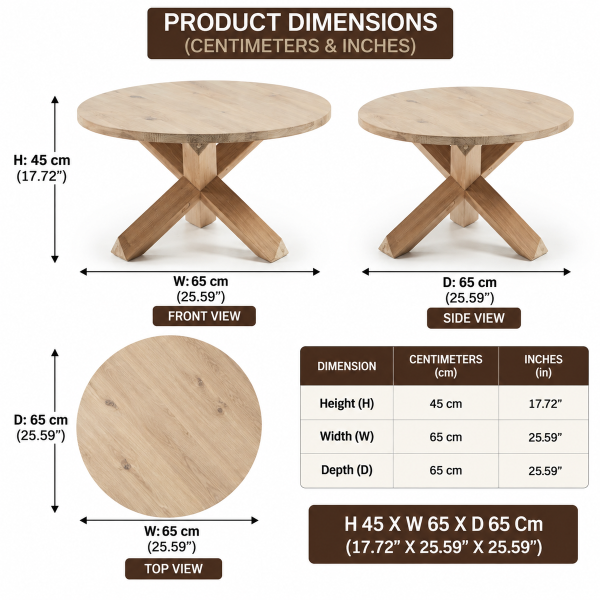 Wooden Round Coffee Table with Geometric Pedestal Base