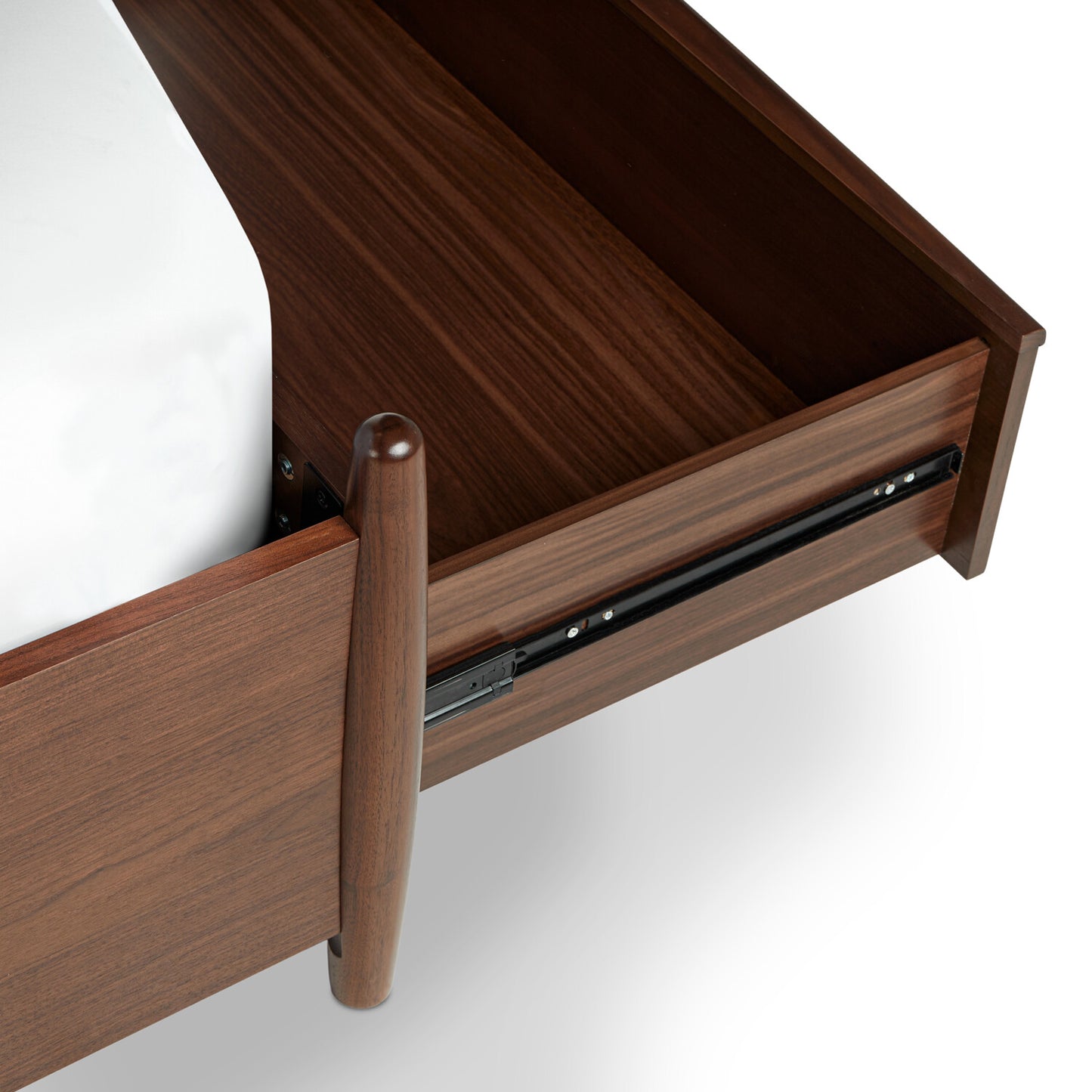 Solid Wood Queen Size Bed with Storage Drawers in Walnut Finish