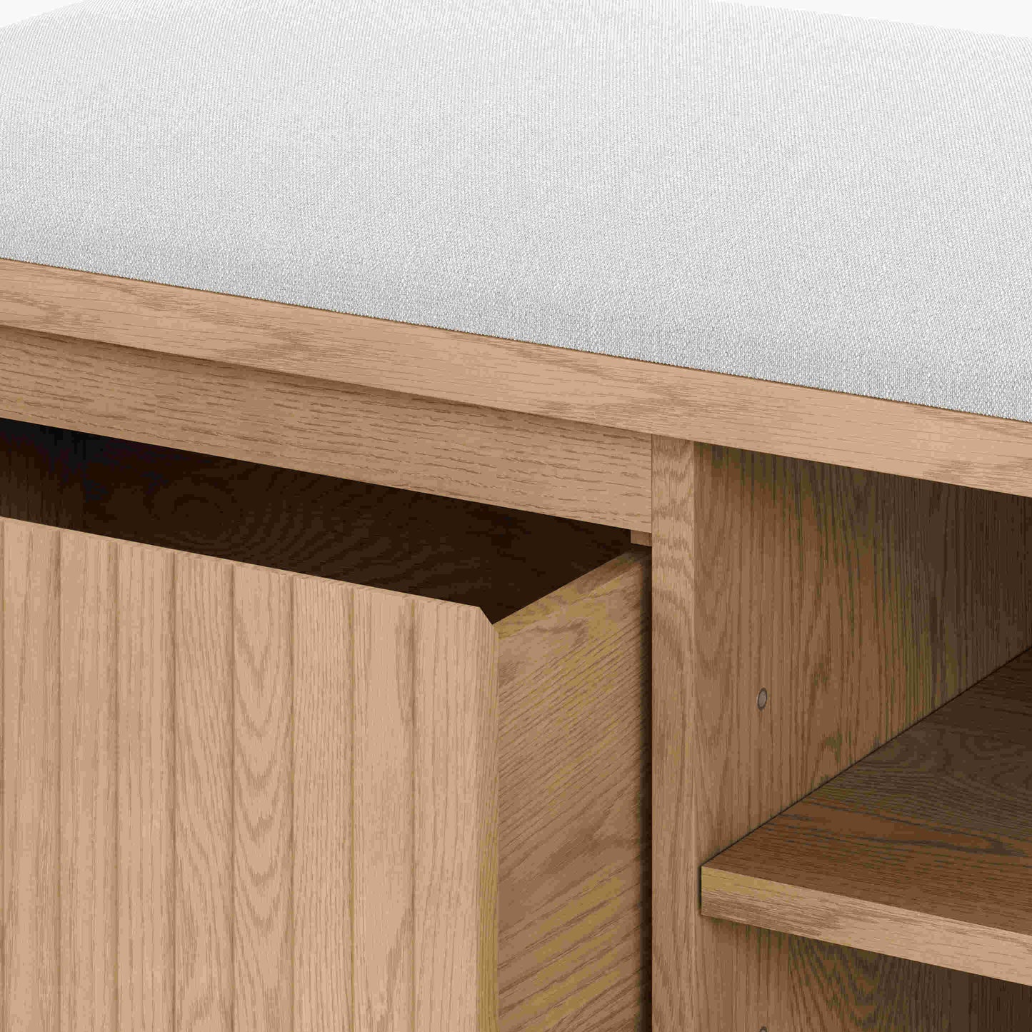 Wooden Entryway Bench with Upholstered Seat & Storage