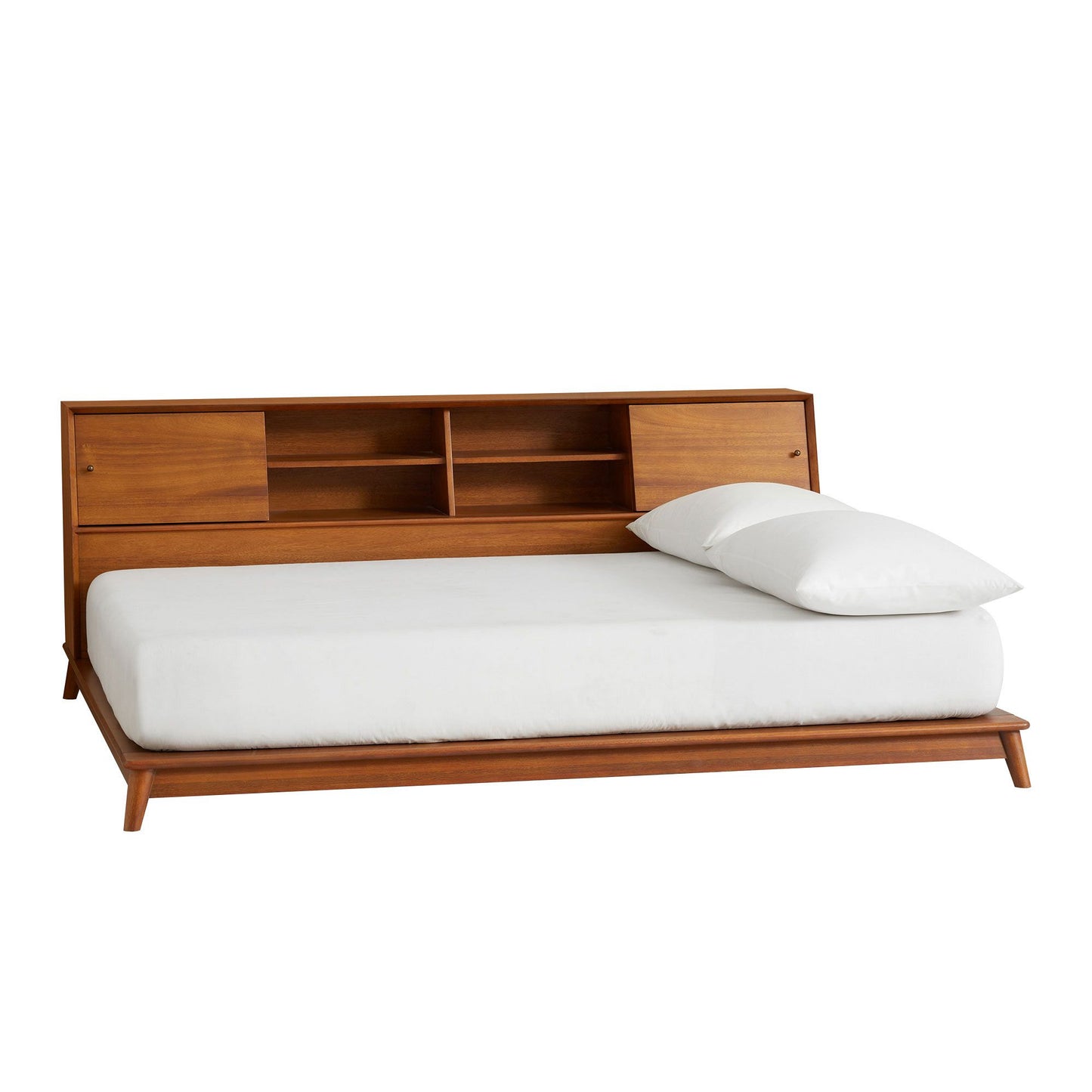 Solid Wood Platform Bed with Built-in Headboard Storage