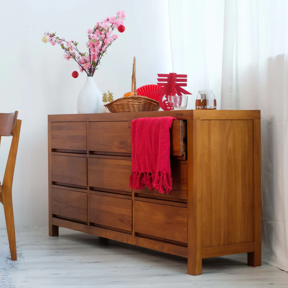 Solid Wood Chest of Drawer for Living Room in Natural Finish