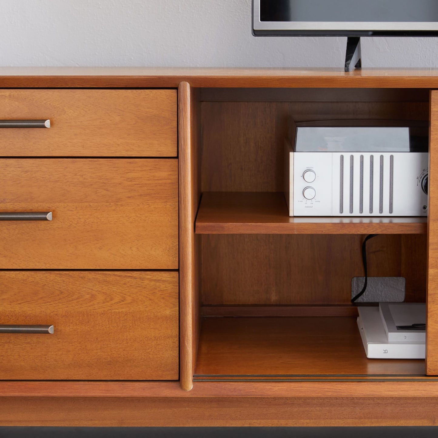 Solid Wood TV Cabinet in Natural Finish for Living Room