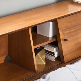 Solid Wood Platform Bed with Built-in Headboard Storage