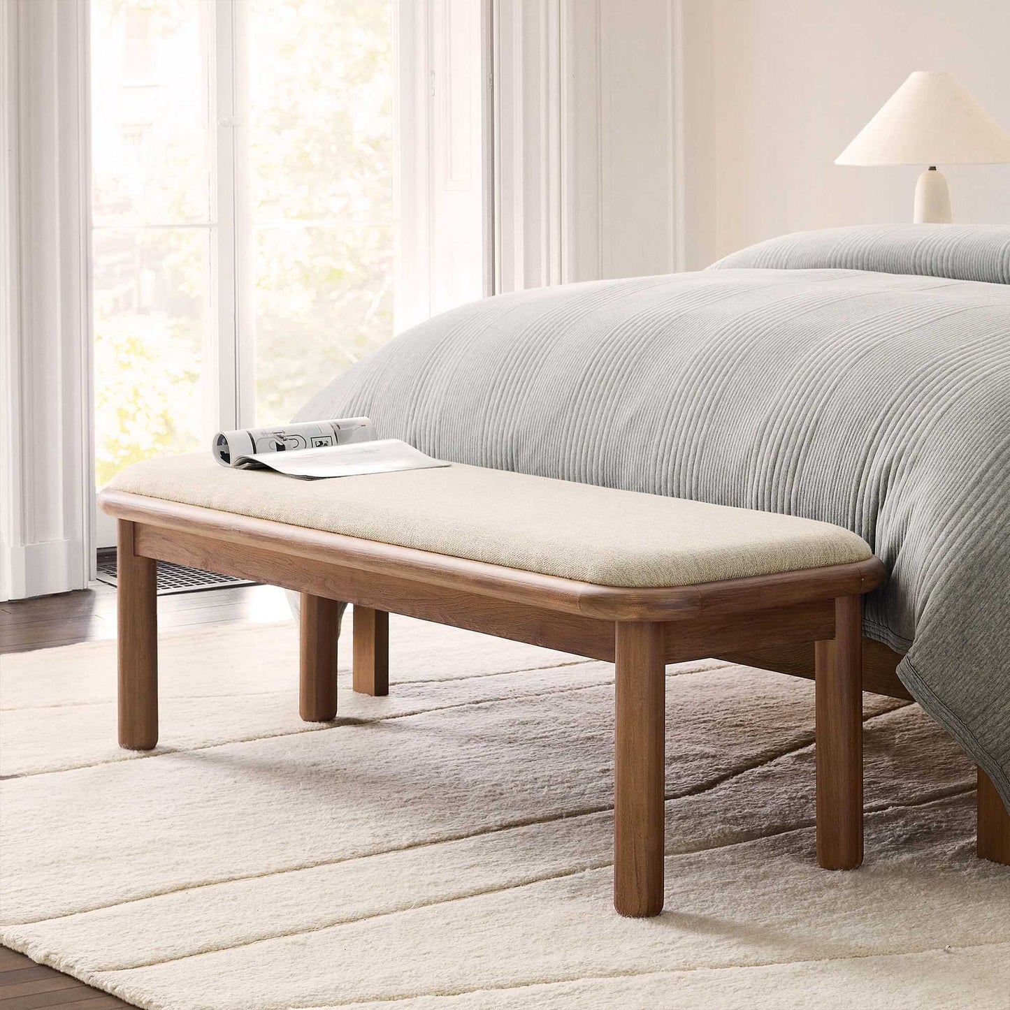 Wooden Upholstered Bench | Bedroom or Entryway Bench