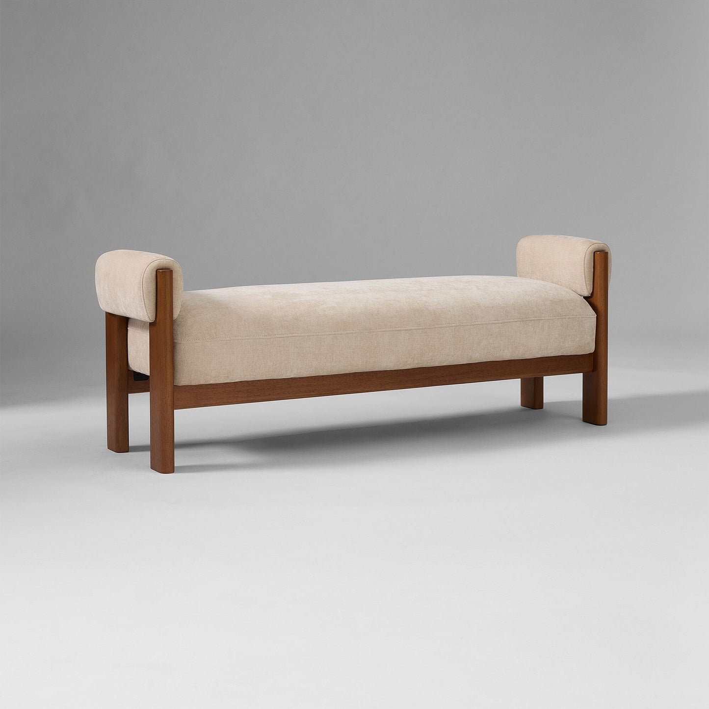 Solid Wood Upholstered Bench with Armrests