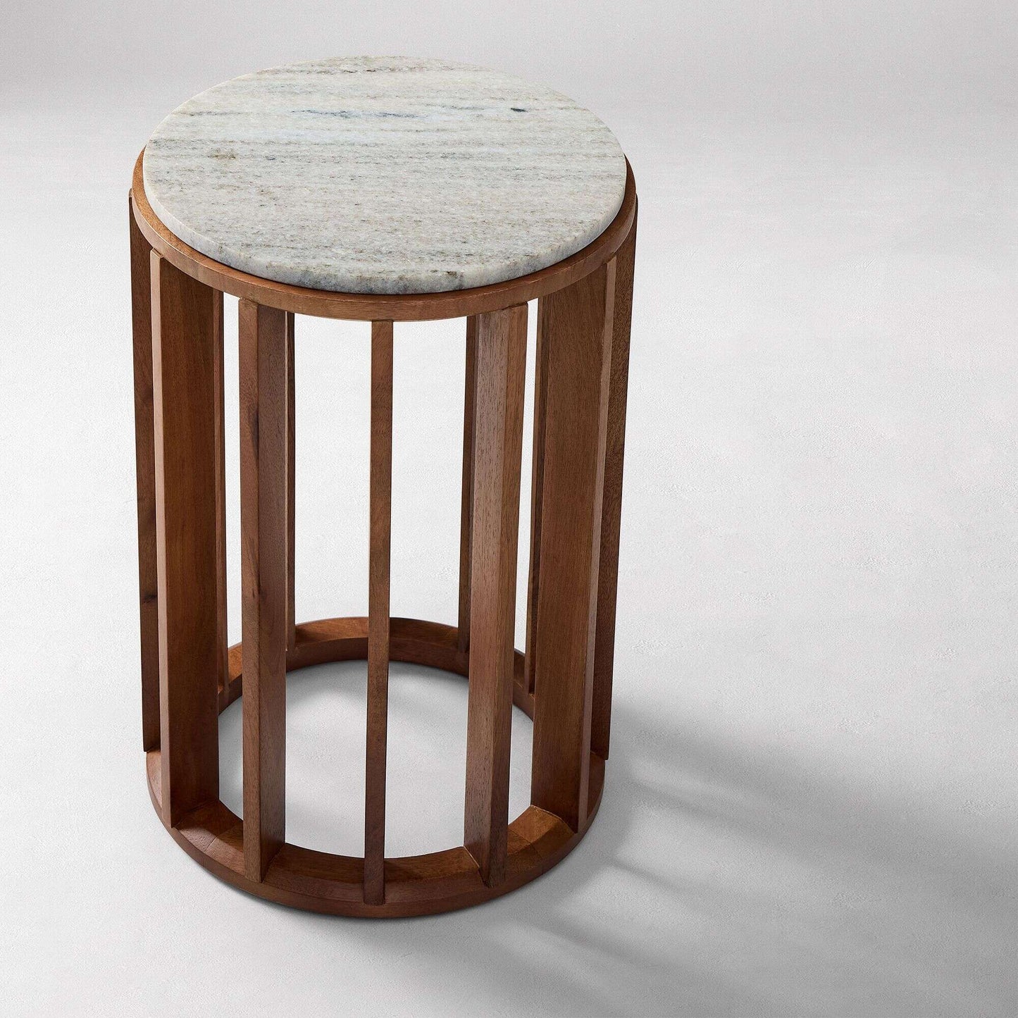 Wooden Round Side Table with Marble Top
