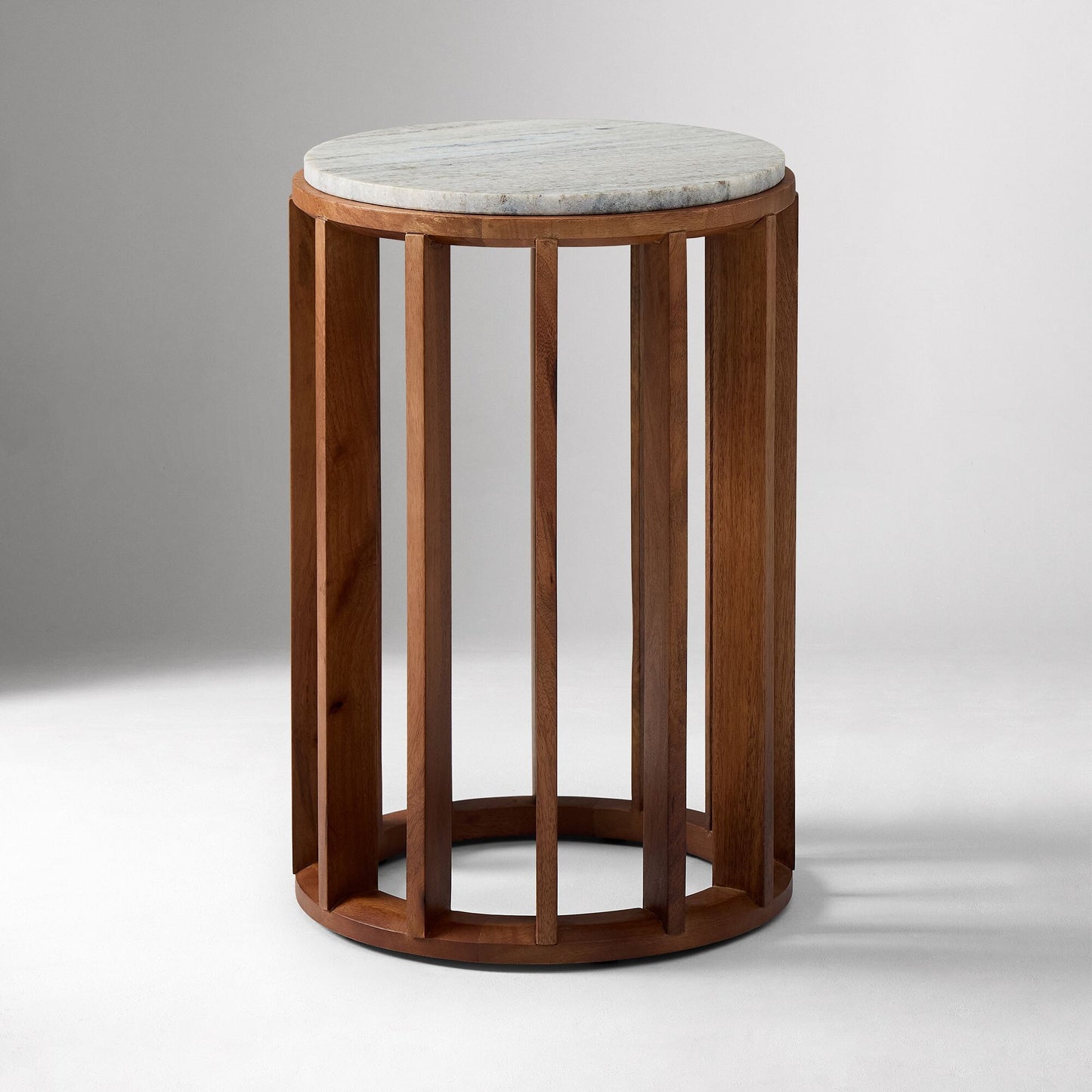 Wooden Round Side Table with Marble Top