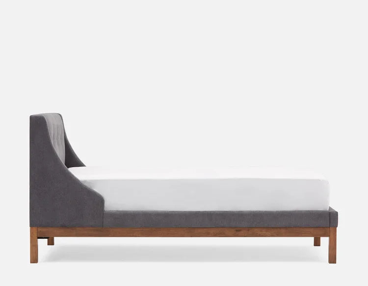 Solid Wood Single Bed with Upholstered Wingback