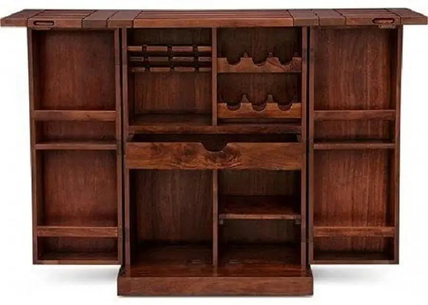 Solid Wood Bar Cabinet for Wine Bottle and Glass Storage