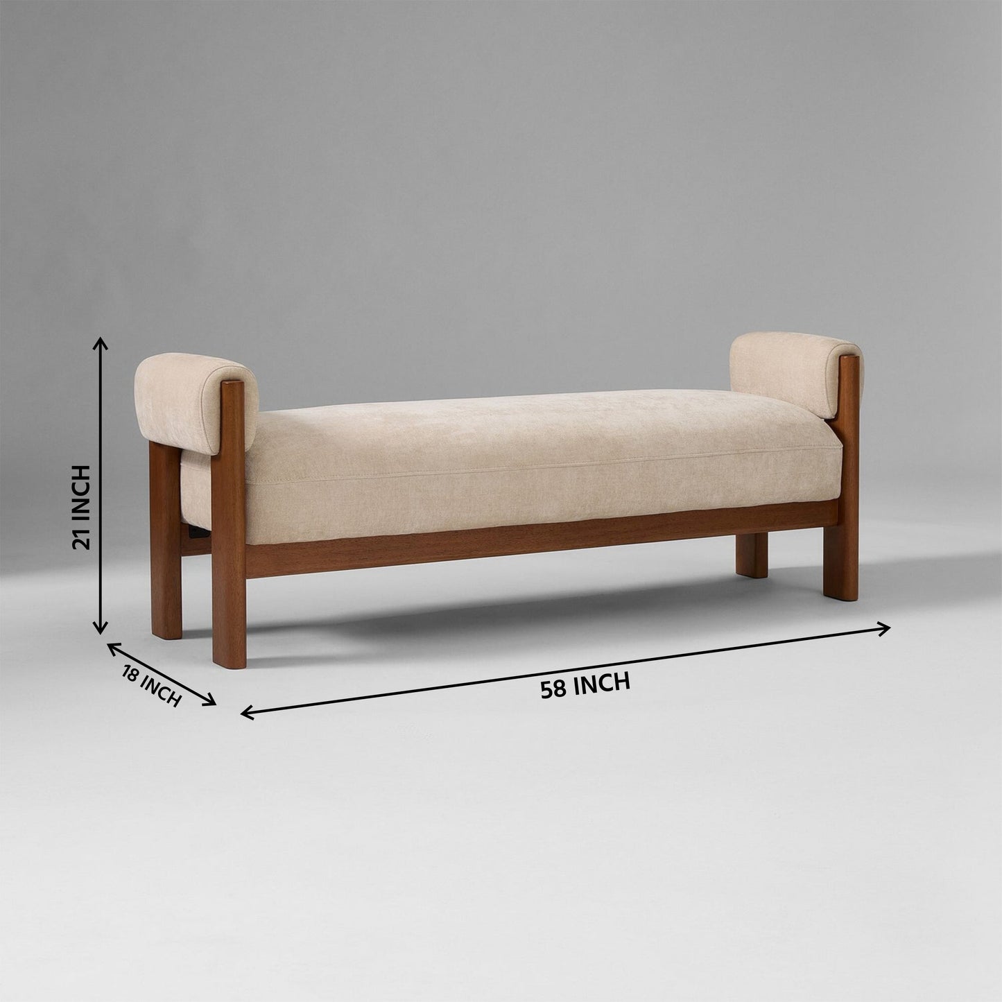 Solid Wood Upholstered Bench with Armrests