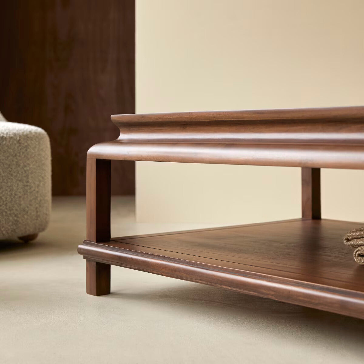 Wooden Coffee Table with Molded Edge & Shelf