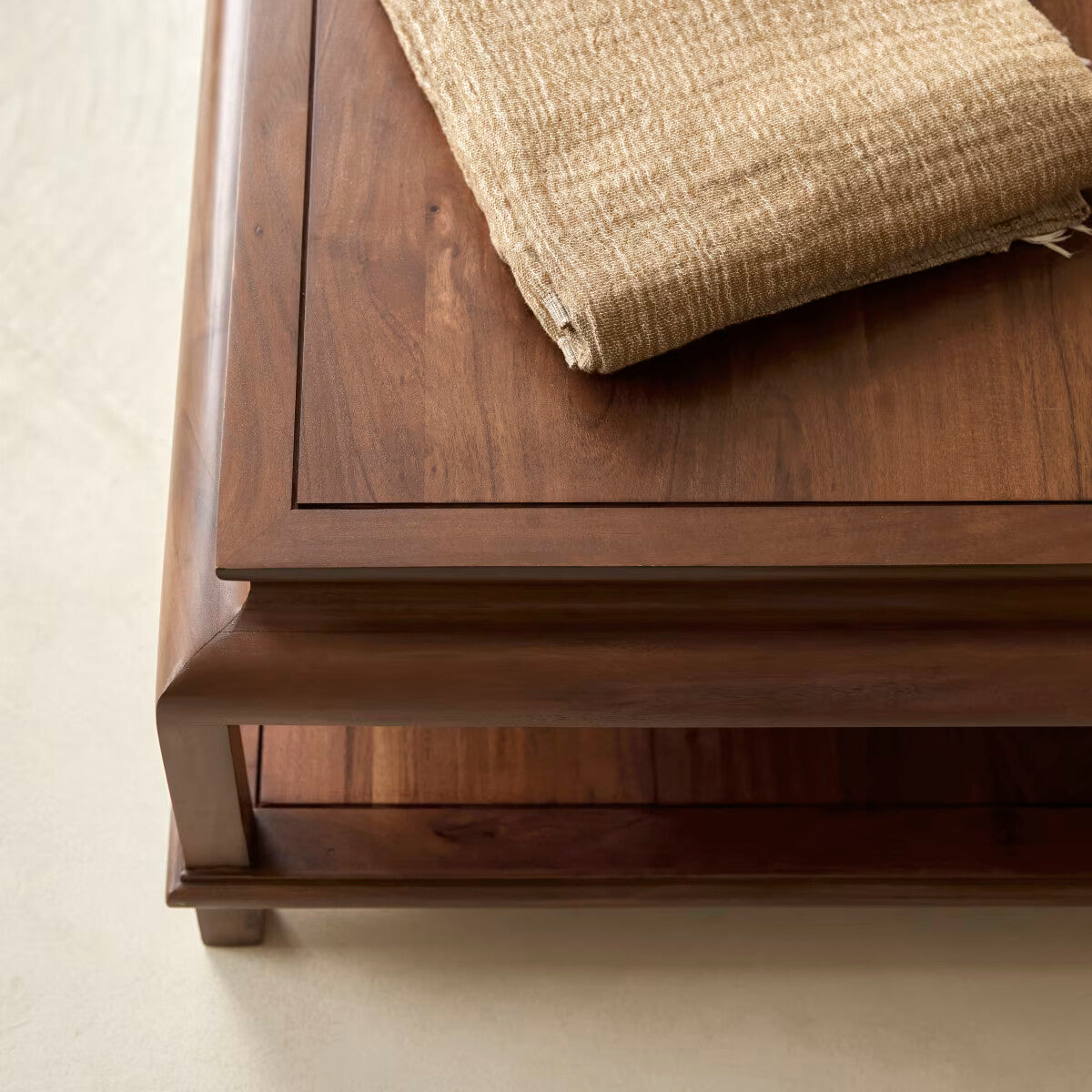 Wooden Coffee Table with Molded Edge & Shelf