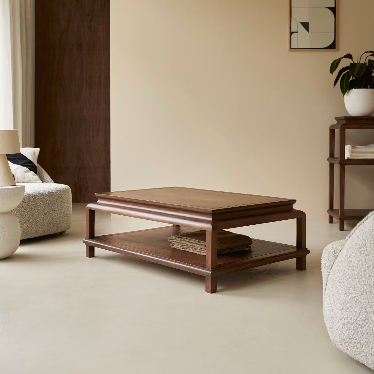Wooden Coffee Table with Molded Edge & Shelf