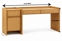Wooden Study Table with Storage in Rattan Design