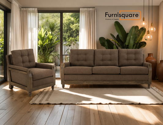 Solid Wood Upholstery 3-Seater Sofa Set for Living Room