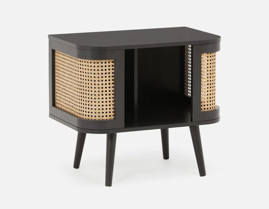 Solid Wood Side Table in Rattan Design