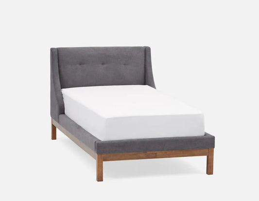Solid Wood Single Bed with Upholstered Wingback