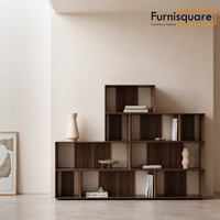 Solid Wood Adjustable Bookshelf for Living Storage in Walnut Finish