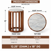 Wooden Round Side Table with Marble Top