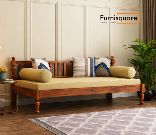 Wooden Divan with Mattress (Honey Finish)