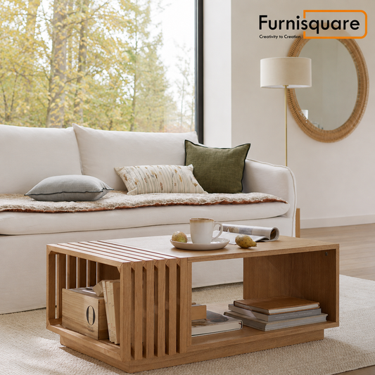 Wooden Coffee Table with Integrated Storage for Living Storage