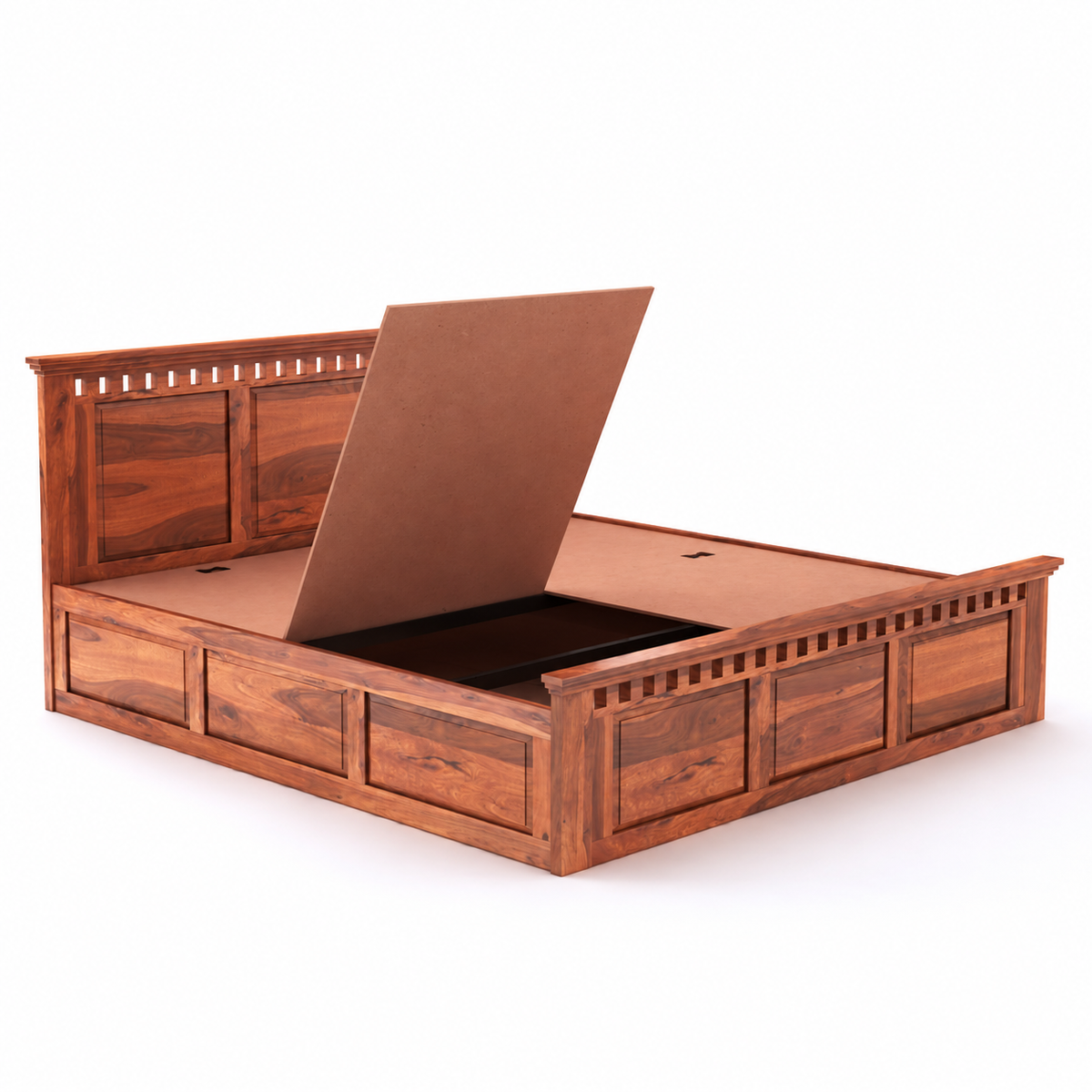 Solid Sheesham Wood King Size Bed with Storage Box